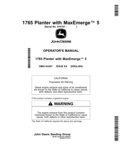 John Deere 1765, 1765NT Planter with MaxEmerge 5 (810101-,) (North American) Operator's Manual (OMA143247)