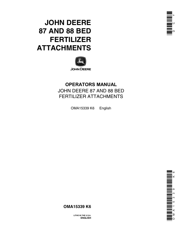 John Deere 87, 88 Fertilizer Attachments Operator's Manual (OMA15339)