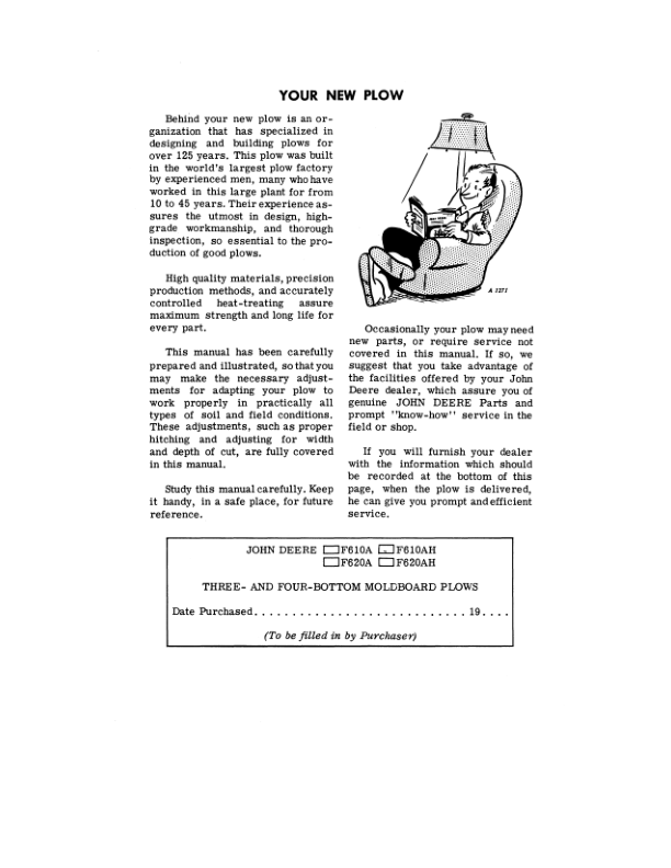 John Deere F610A, F610AH, F620A, F620AH Drawn Moldboard Plows Operator's Manual (OMA15742) - Image 2