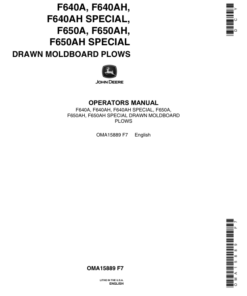 John Deere F640A, F640AH, F650A, F650AH Moldboard Plow Operator's Manual (OMA15889)