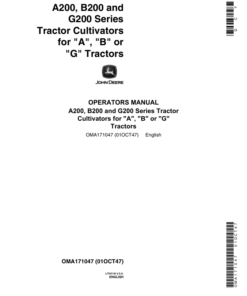 John Deere A200, B200, G200 Series Tractor Cultivators Operator's Manual (OMA171047)