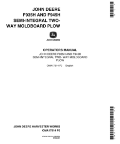 John Deere F935H, F945H Moldboard Plows Operator's Manual (OMA17514)