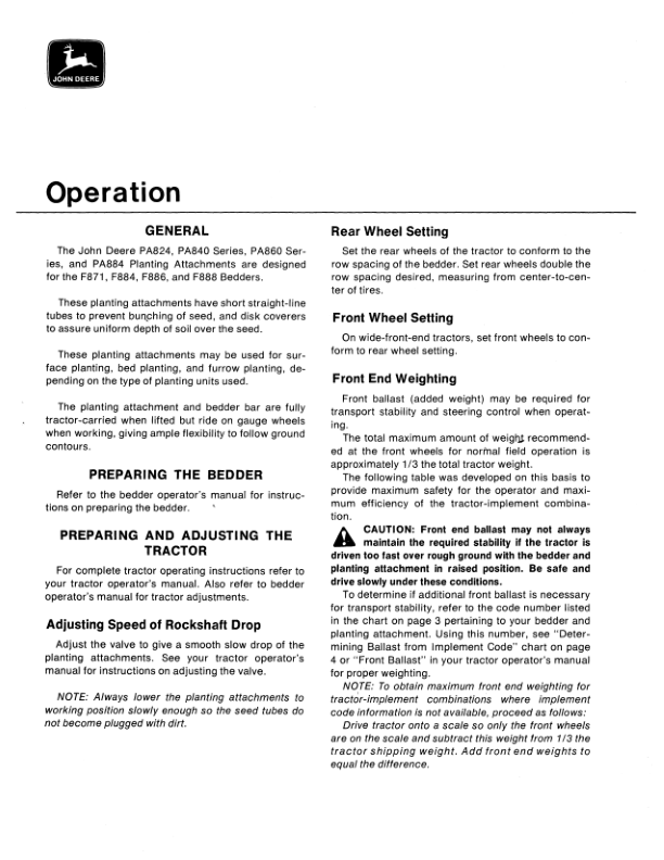 John Deere PA824, PA840 Series, PA860 Series, PA884 Planting Attachments Operator's Manual (OMA18176) - Image 2