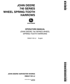 John Deere 740 Series Wheel Spring Tooth Harrows Operator's Manual (OMA21193)