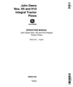 John Deere H5, H10 Integral Tractor Plows for 'H' Model Tractor Operator's Manual (OMA21245)