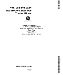 John Deere Nos. 202 , 202H Two-Bottom Two-Way Tractor Plows Operator's Manual (OMA311052)