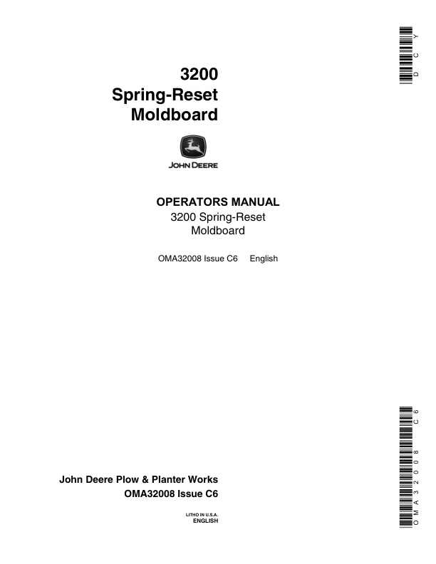 John Deere 3200 Moldboard Plow Operator's Manual (OMA32008)