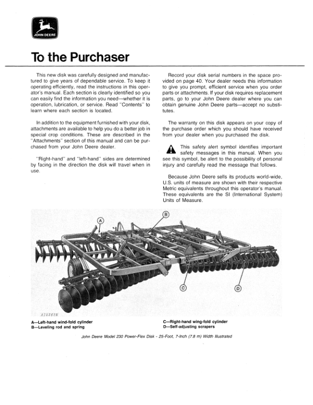 John Deere 230 Power-Flex Wing-Fold Disk (010001-) Operator's Manual (OMA32819) - Image 2