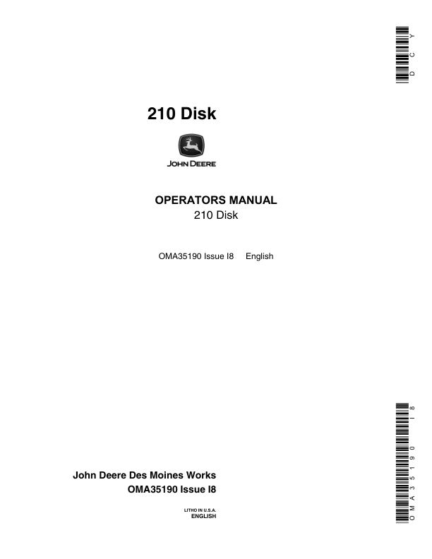 John Deere 210 Disk Operator's Manual (OMA35190)
