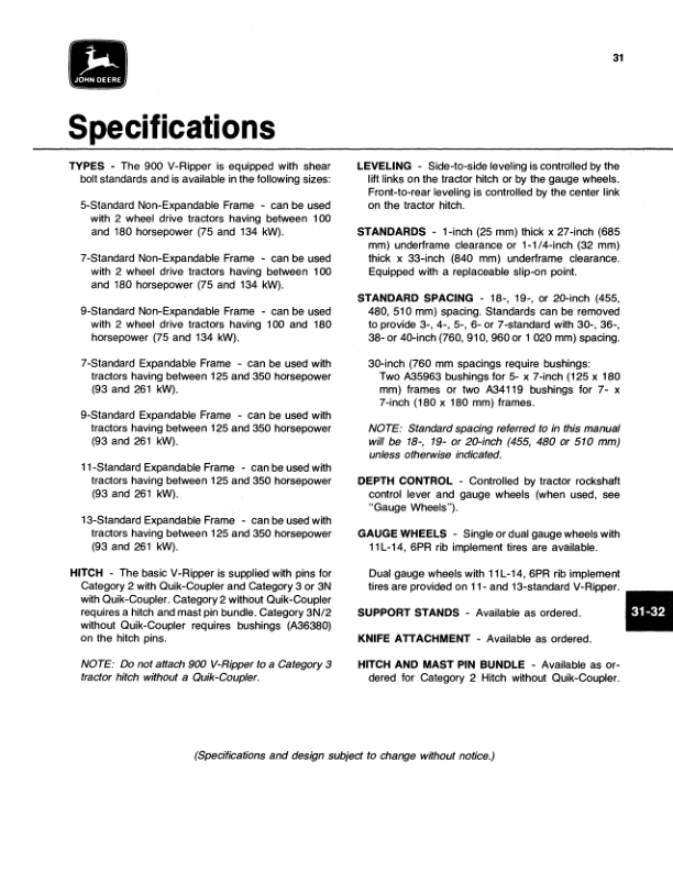 John Deere 900 V-Ripper Operator's Manual (OMA36778) - Image 2