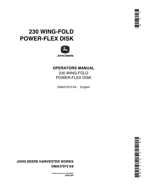 John Deere 230 Wing-Fold Power-Flex Disk (026501-) Operator's Manual (OMA37973)