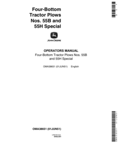 John Deere Four-Bottom Tractor Plows Nos. 55B, 55H Special Operator's Manual (OMA38651)