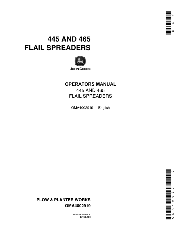 John Deere 445, 465 Flail Spreaders Operator's Manual (OMA40029)
