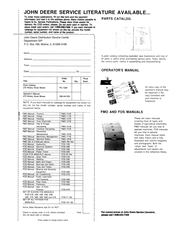 John Deere 270 Rotary Snow Blower Operator's Manual (OMA41254) - Image 2
