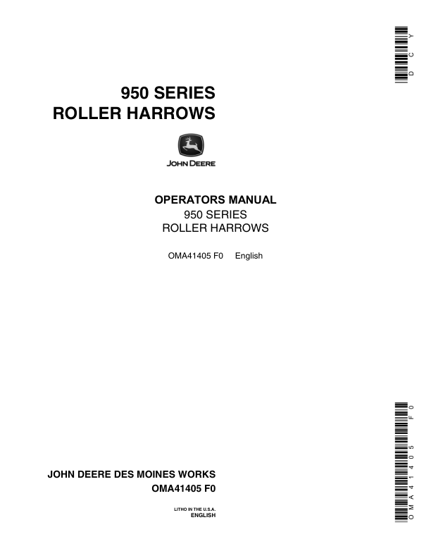 John Deere 950 Series Roller Harrows Operator's Manual (OMA41405)