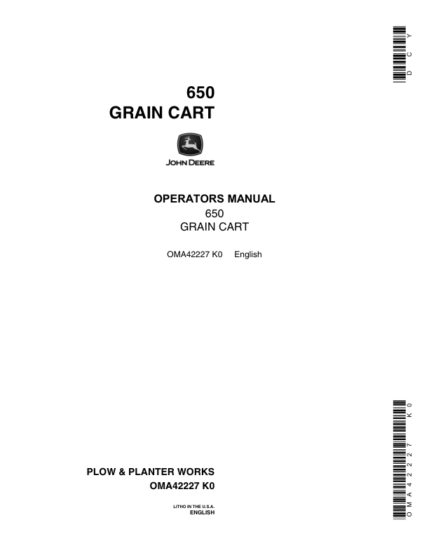 John Deere 650 Grain Cart Operator's Manual (OMA42227)