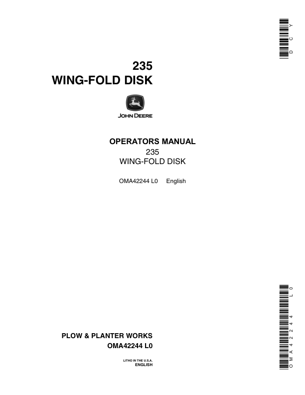 John Deere 235 Wing-Fold Disk Operator's Manual (OMA42244)