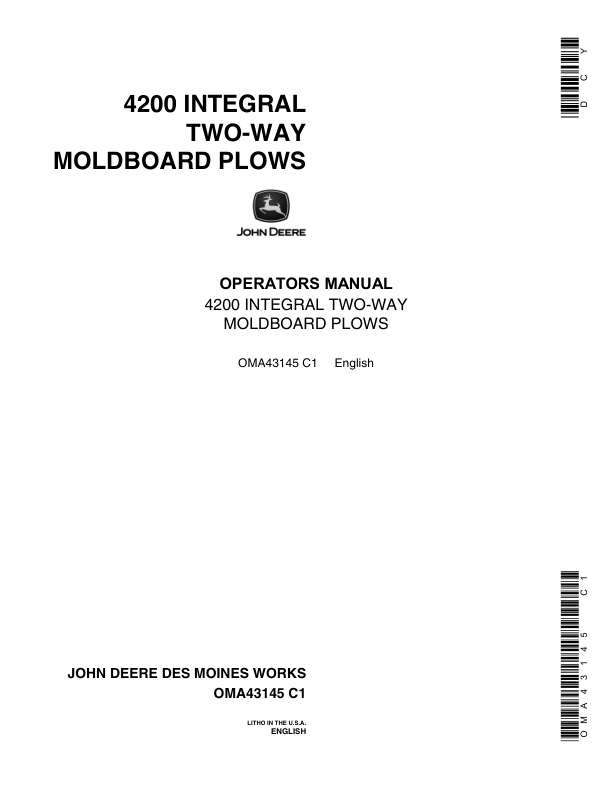 John Deere 4200 Integral Two-Way Moldboard Plows Operator's Manual (OMA43145)