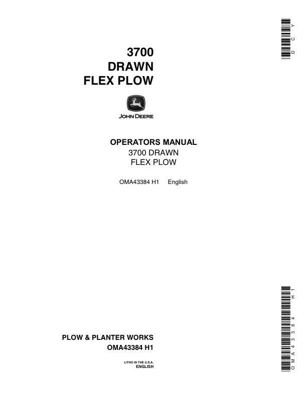 John Deere 3700 Flex Drawn Moldboard Plow Operator's Manual (OMA43384)