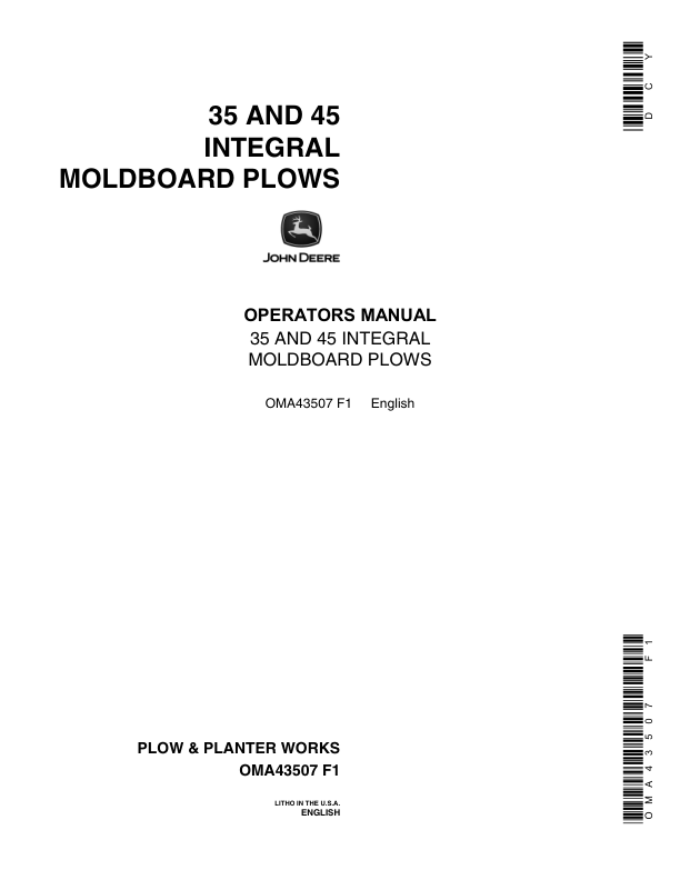 John Deere 35, 45 Integral Moldboard Plow Operator's Manual (OMA43507)
