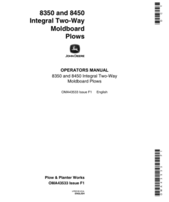 John Deere F8350, F8450 Moldboard Plow Operator's Manual (OMA43533)