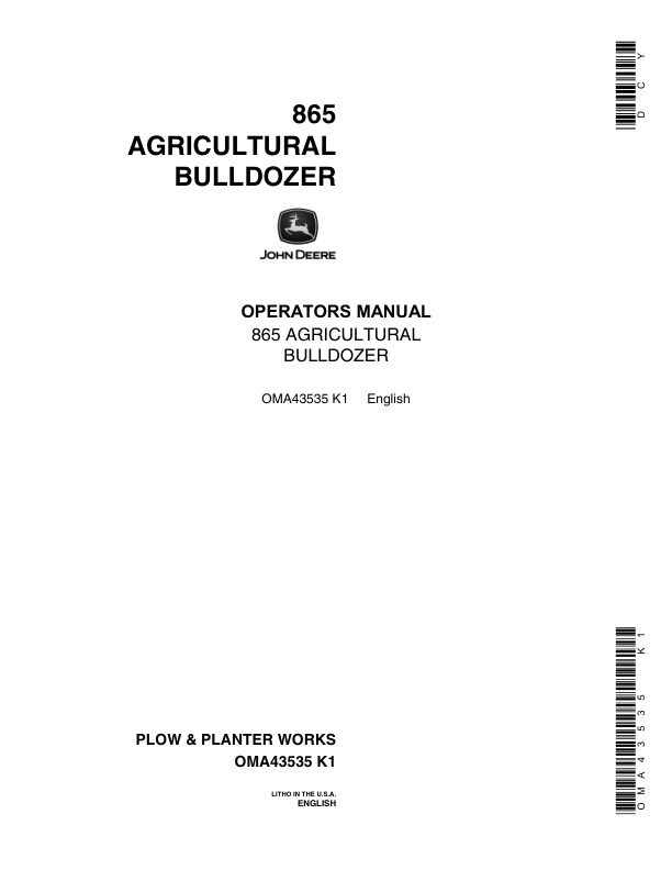 John Deere 865 AG Bulldozer Operator's Manual (OMA43535)