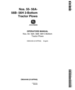 John Deere Nos. 55-, 56A-, 56B-, 56H Three Bottom Tractor Plows Operator's Manual (OMA4446)