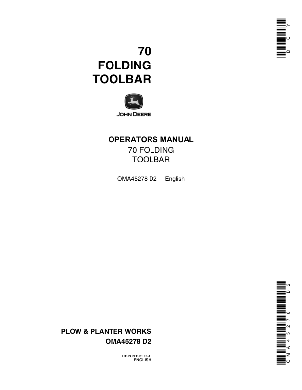 John Deere 70 Folding Toolbar Operator's Manual (OMA45278)