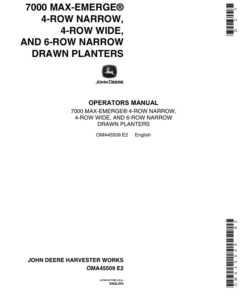 John Deere 7000 Drawn (Cotton & Corn) Planters 4RN, 4RW, 6RN Operator's Manual (OMA45509)