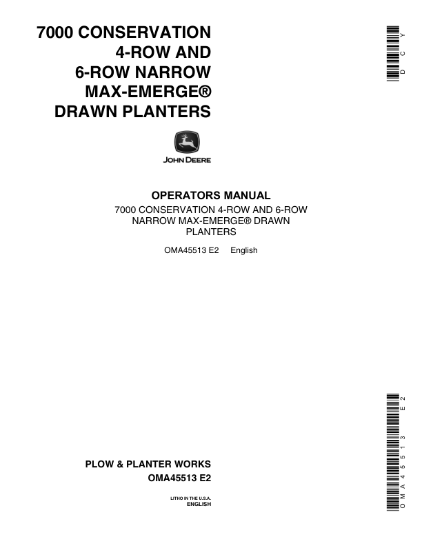 John Deere 7000 Drawn Conservation Planter Operator's Manual (OMA45513)