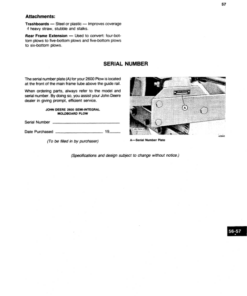 Alternative view of John Deere 2600 Semi-Integral Moldboard Plow Operator's Manual (OMA46844)
