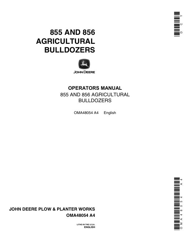 John Deere 855, 856 AG Bulldozers Operator's Manual (OMA48054)