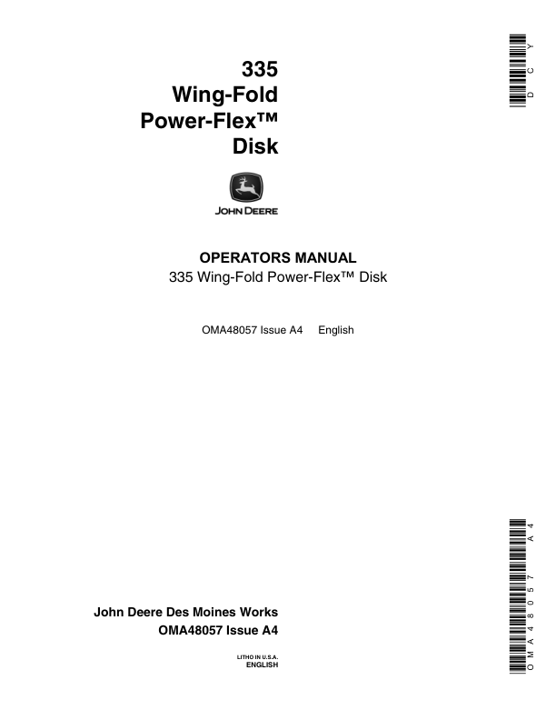 John Deere 335 Wing-Fold Power-Flex Disk Operator's Manual (OMA48057)