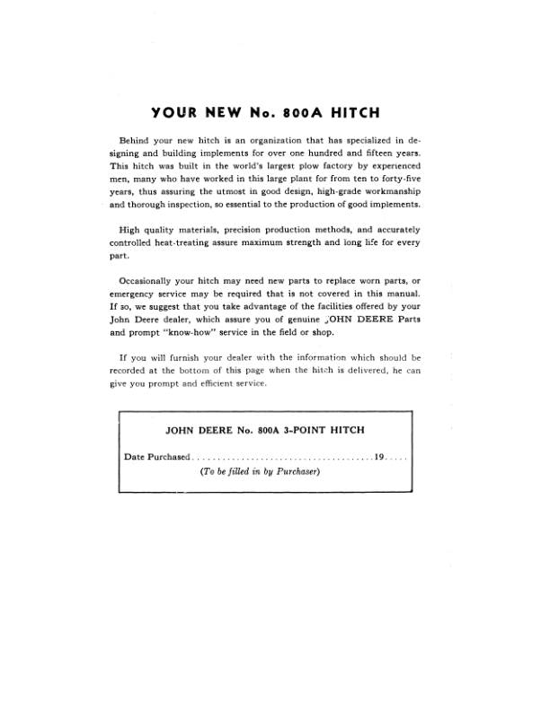 John Deere No. 800A Three-Point Hitch Operator's Manual (OMA48555) - Image 2