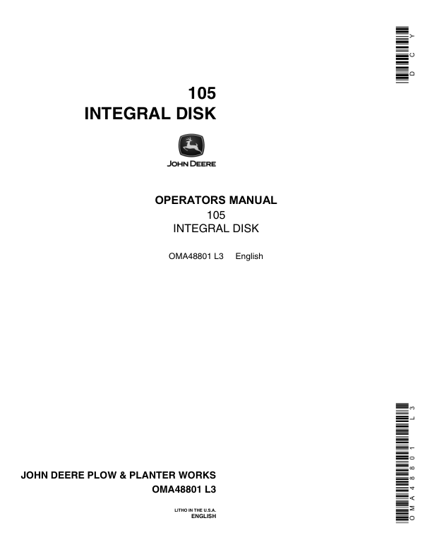 John Deere 105 Integral Disk Operator's Manual (OMA48801)