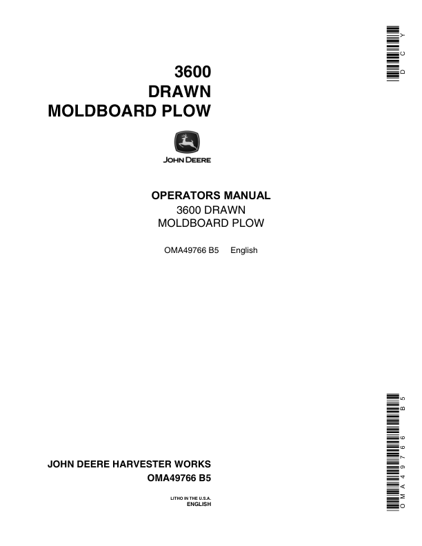 John Deere 3600 Drawn Moldboard Plow Operator's Manual (OMA49766)