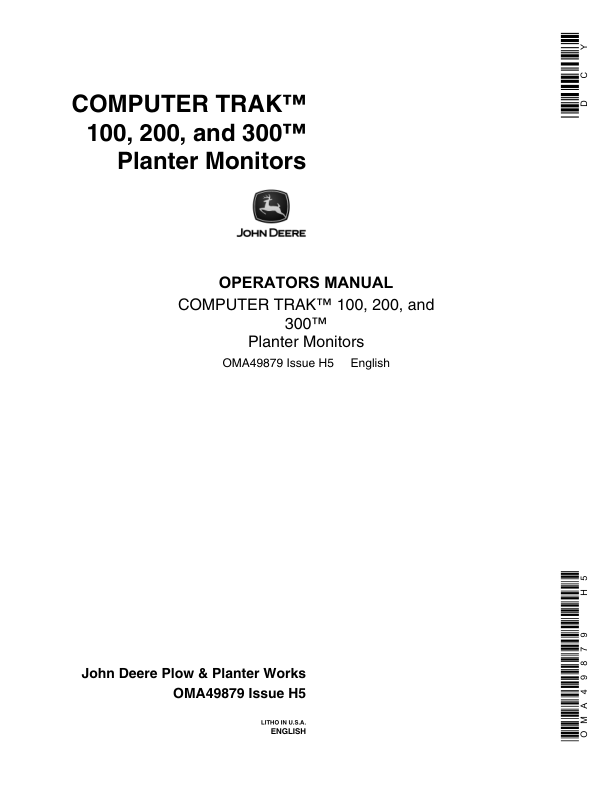 John Deere Computer Trak 100, 200, 300 Planter Monitors (Export) Operator's Manual (OMA49879)