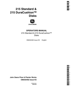 John Deere 215 Standard, 215 DuraCushion Disks Operator's Manual (OMA50492)