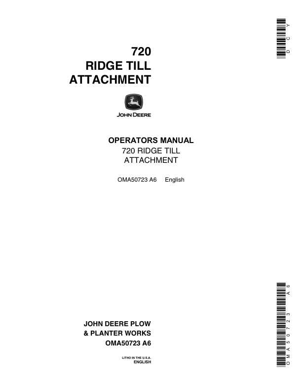 John Deere 720 Ridge Till Attachment Operator's Manual (OMA50723)
