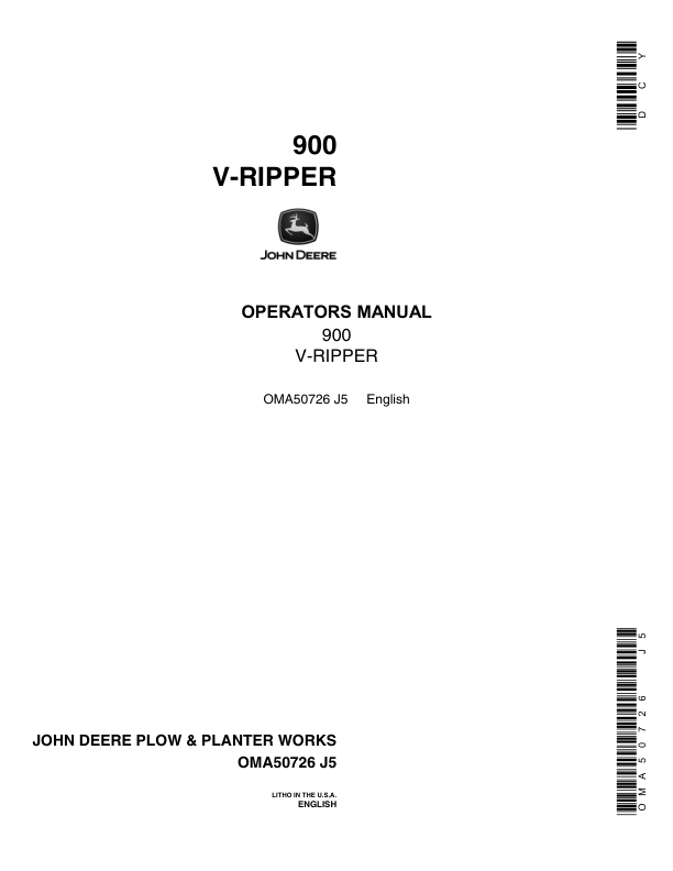 John Deere 900 V-Ripper Operator's Manual (OMA50726)
