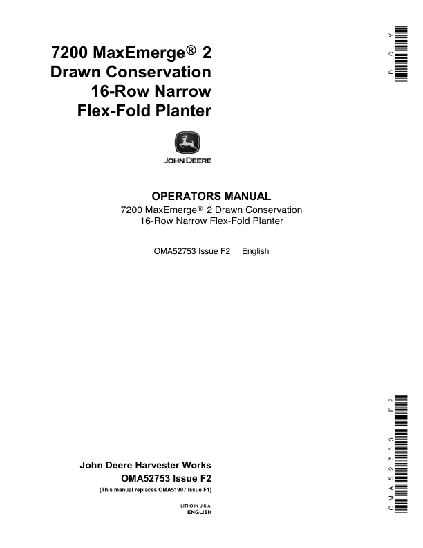 John Deere 7200 Drawn (Flex-Fold) Planter Operator's Manual (OMA52753)