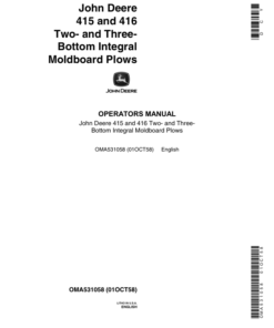 John Deere 415, 416 Two & Three Bottom Integral Moldboard Plows Operator's Manual (OMA531058)