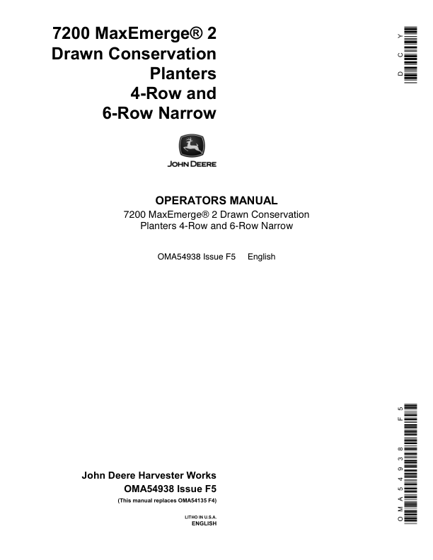 John Deere 7200 MaxEmerge2 Drawn Planters Operator's Manual (OMA54938)