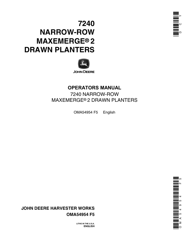 John Deere 7240 (Narrow Row) Drawn Planters Operator's Manual (OMA54954)