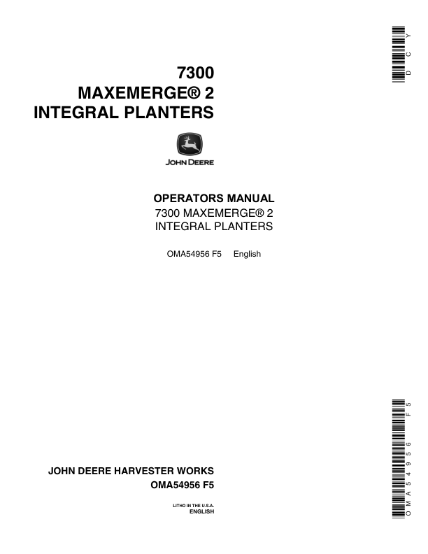 John Deere 7300 MaxEmerge 2 Integral Planter Operator's Manual (OMA54956)