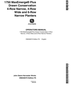 John Deere 1750 Drawn Planter (670100-680999) Verify Row Spacing = (4RN - 4RW - 6RN) Operator's Manual (OMA56570)