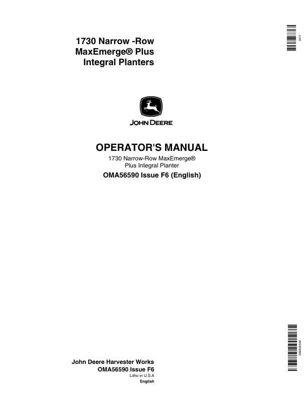 John Deere 1730 Integral Planter (670101-670999) Operator's Manual (OMA56590)