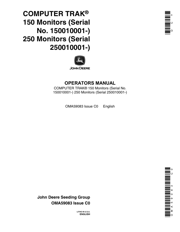 John Deere Computer Trak 250 Seed Monitors Operator's Manual (OMA59083)