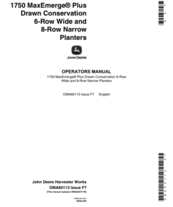 John Deere 1750 Drawn Planter (675101-675999) Verify Row Spacing = (6RW - 8RN) Operator's Manual (OMA60113)