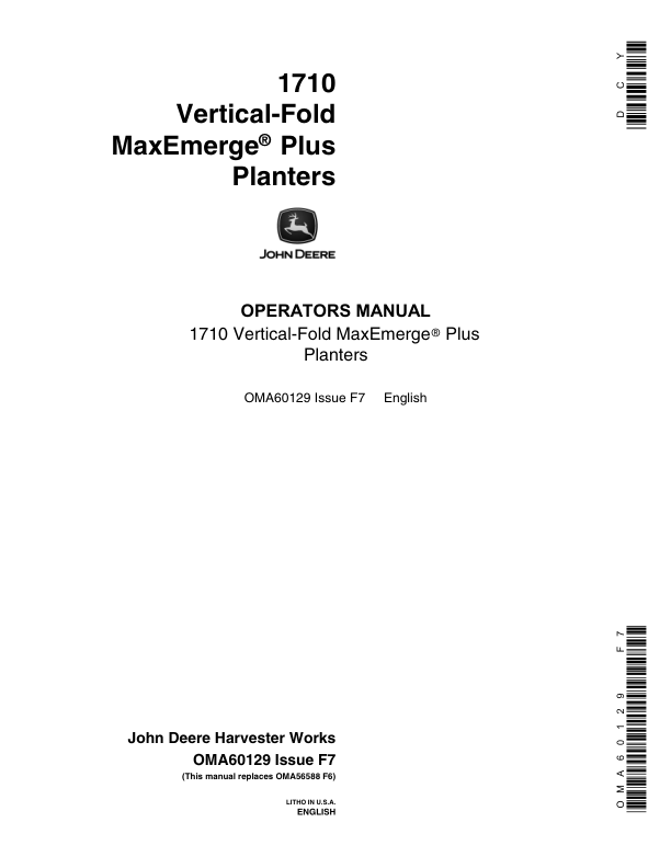 John Deere 1710 Integral Planter Operator's Manual (OMA60129)